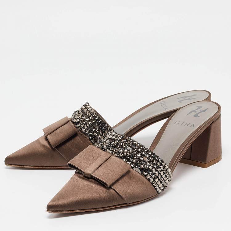 Pre Owned Gina Brown Satin Crystal Embellished Slide Sandals Size 38