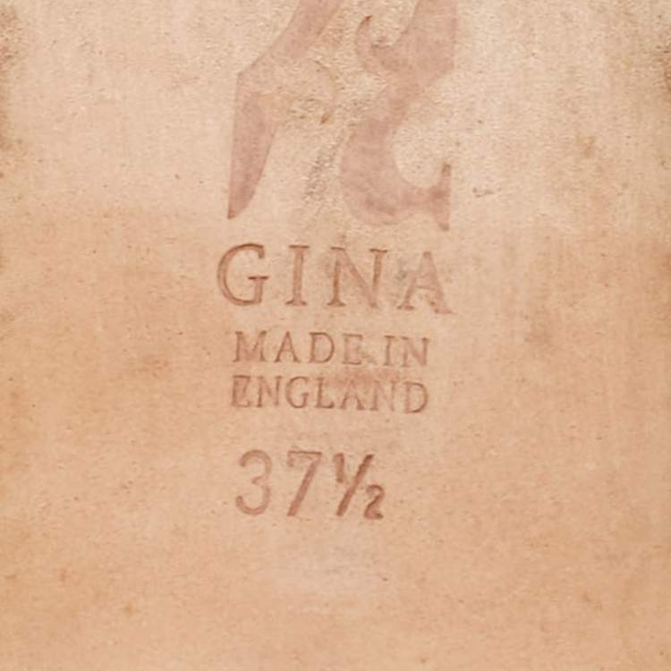 Pre Owned Gina Metallic Bronze Leather Crystal Embellished Flat Slides Size 37.5