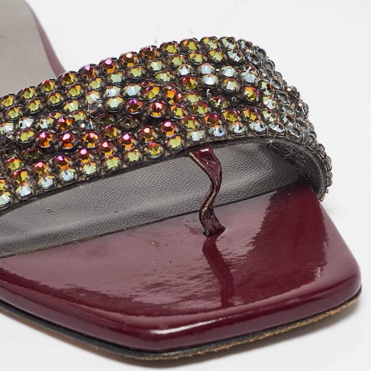 Pre Owned Gina Burgundy Leather Athena Flat Slides Size 36.5