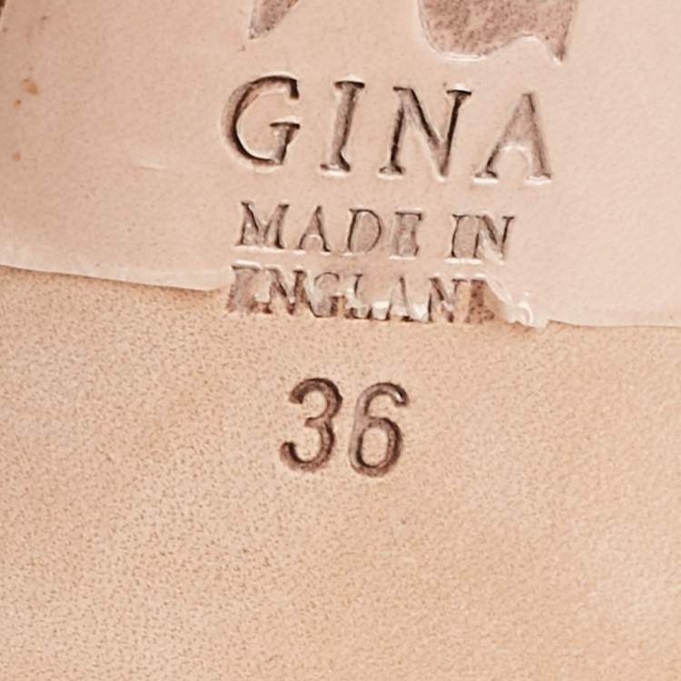 Pre Owned Gina Pink Crystal Embellished Leather Slide Sandals Size 36