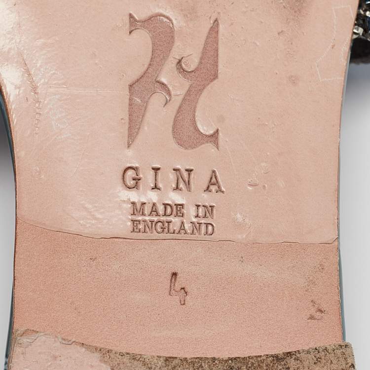 Pre Owned Gina Blue Crystal Embellished Leather Flat Slides Size 37