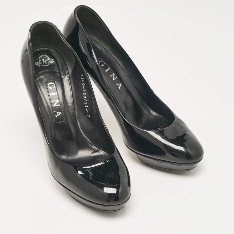 Pre Owned Gina Black Patent Leather Platform Pumps Size 40