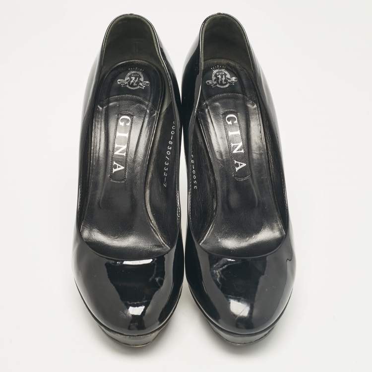 Pre Owned Gina Black Patent Leather Platform Pumps Size 40