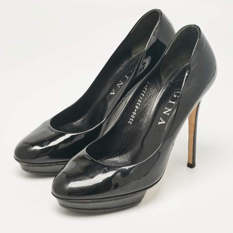 Pre Owned Gina Black Patent Leather Platform Pumps Size 40