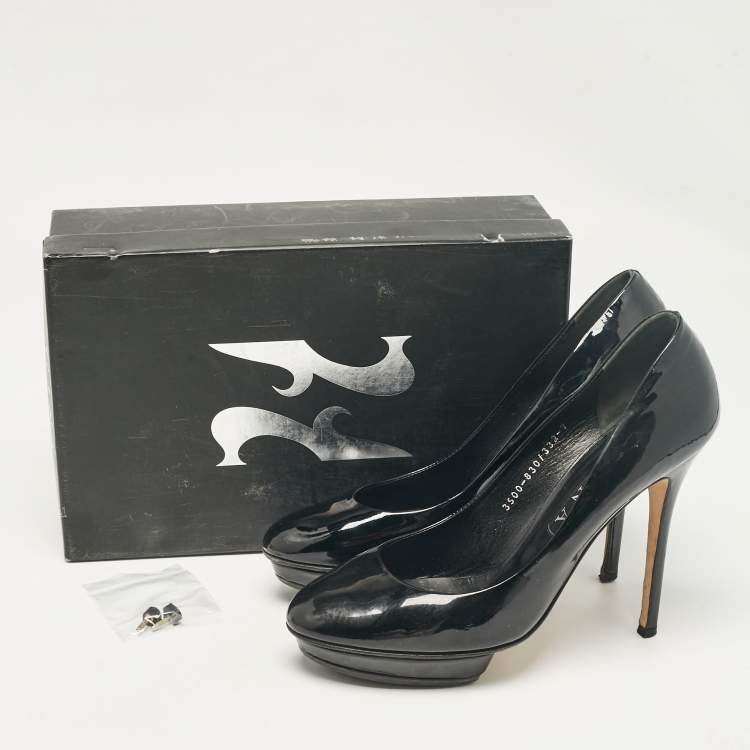 Pre Owned Gina Black Patent Leather Platform Pumps Size 40
