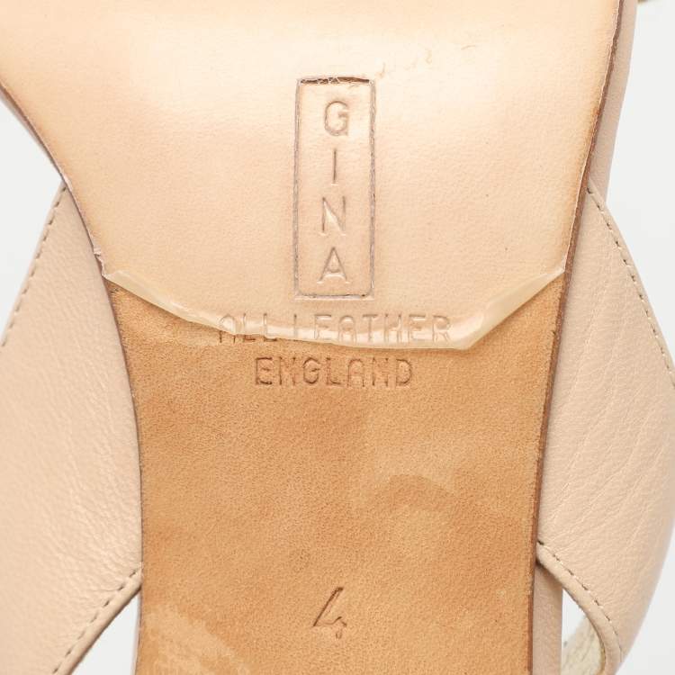 Pre Owned Gina Beige Crystal Embellished Leather Slingback Sandals Size 37