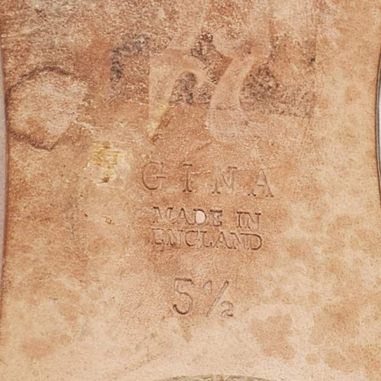 Pre Owned Gina Metallic Crystal Embellished Leather Flat Slides Size 38.5