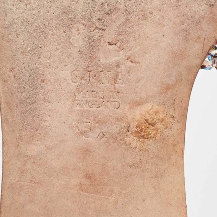 Pre Owned Gina Purple Leather Crystal Embellished Flat Sandals Size 38.5