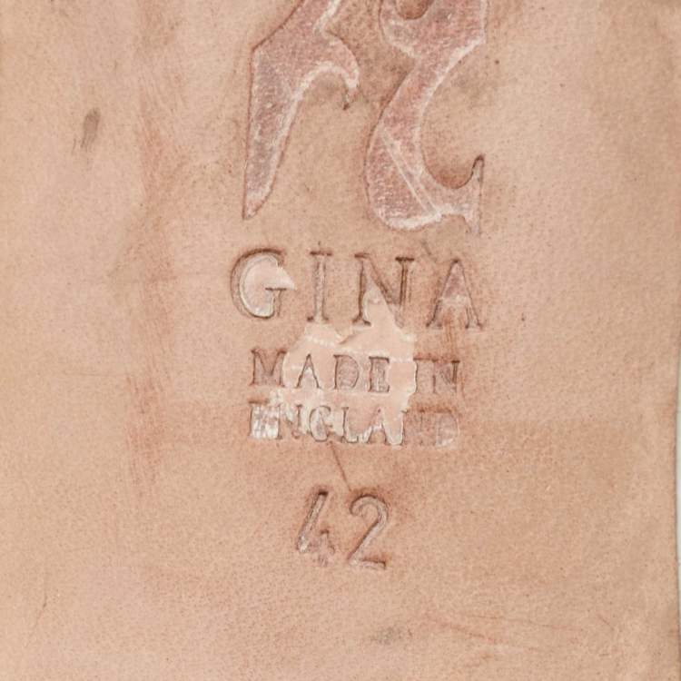 Pre Owned Gina Orange Iridescent Croc Embossed Leather Orsay Slide Sandals Size 42