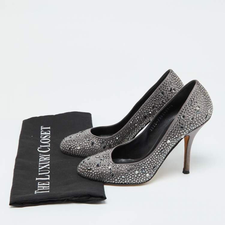 Pre Owned Gina Dark Grey Satin Crystal Embellished Pumps Size 38