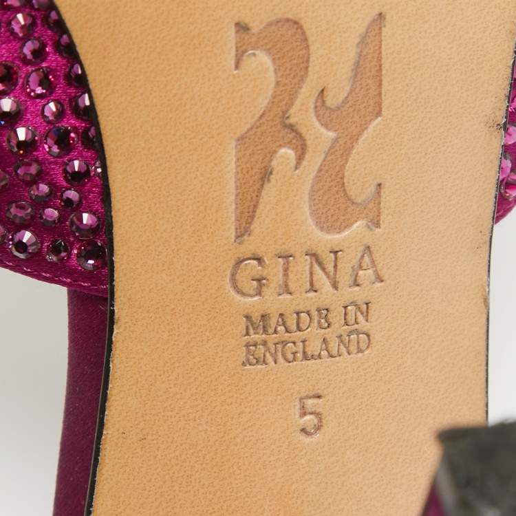 Pre Owned Gina Magenta Pink Satin Crystal Embellished Slide Sandals Size 38