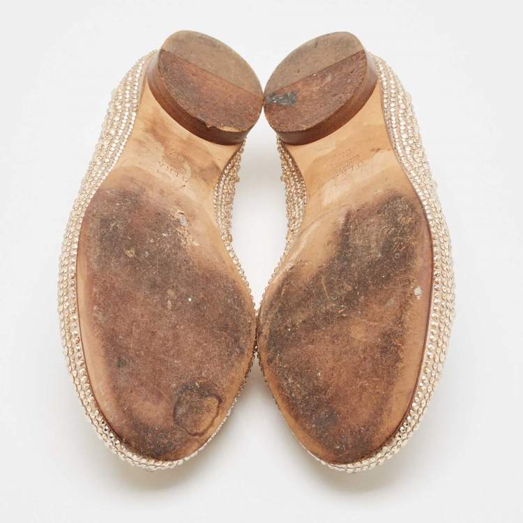 Pre Owned Gina Gold Satin Crystal Embellished Ballet Flats Size 39.5