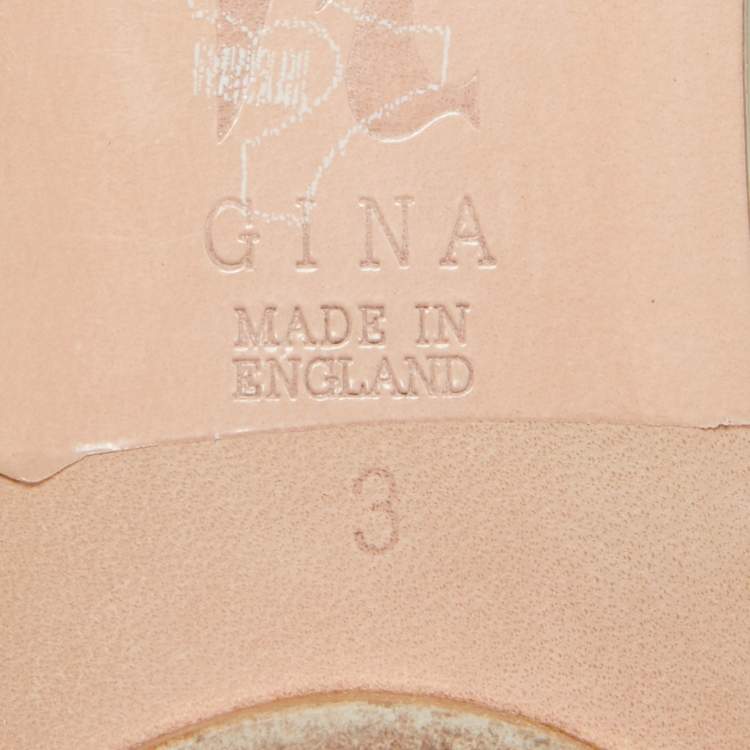 Pre Owned Gina Grey Leather Crystal Embellished Flat Slide Sandals Size 36