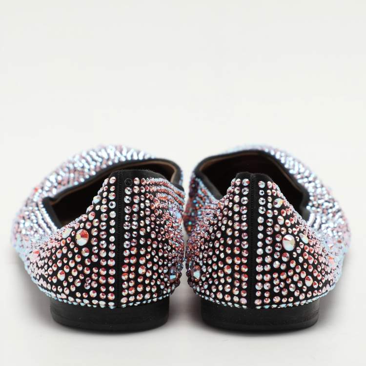 Pre Owned Gina Black Satin Crystal Embellished Ballet Flats Size 39