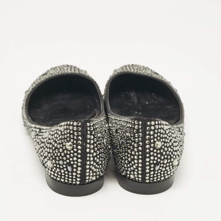 Pre Owned Gina Black Crystal Embellished Satin Ballet Flats Size 36