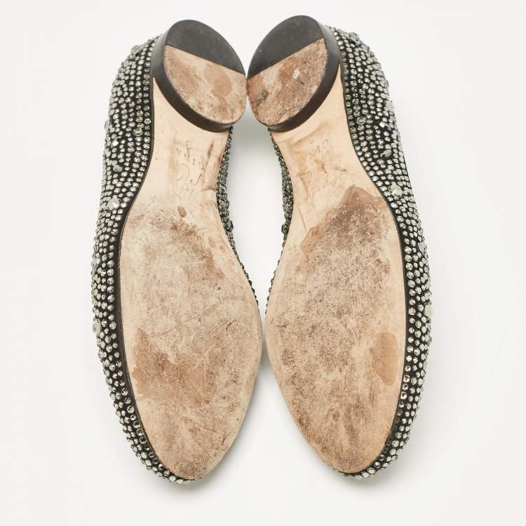 Pre Owned Gina Black Crystal Embellished Satin Ballet Flats Size 36