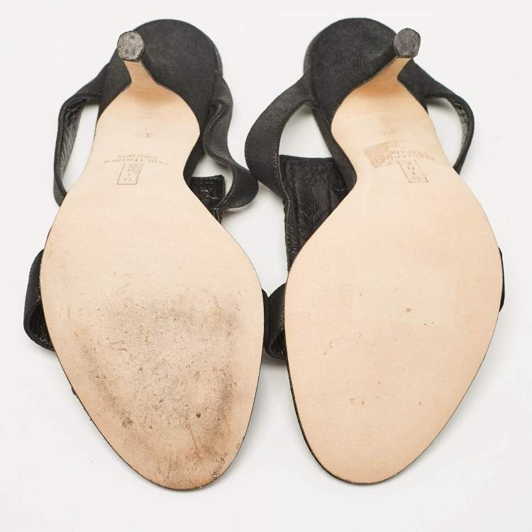 Pre Owned Gina Black Nubuck Leather Crystal Embellished Slide Sandals Size 36.5