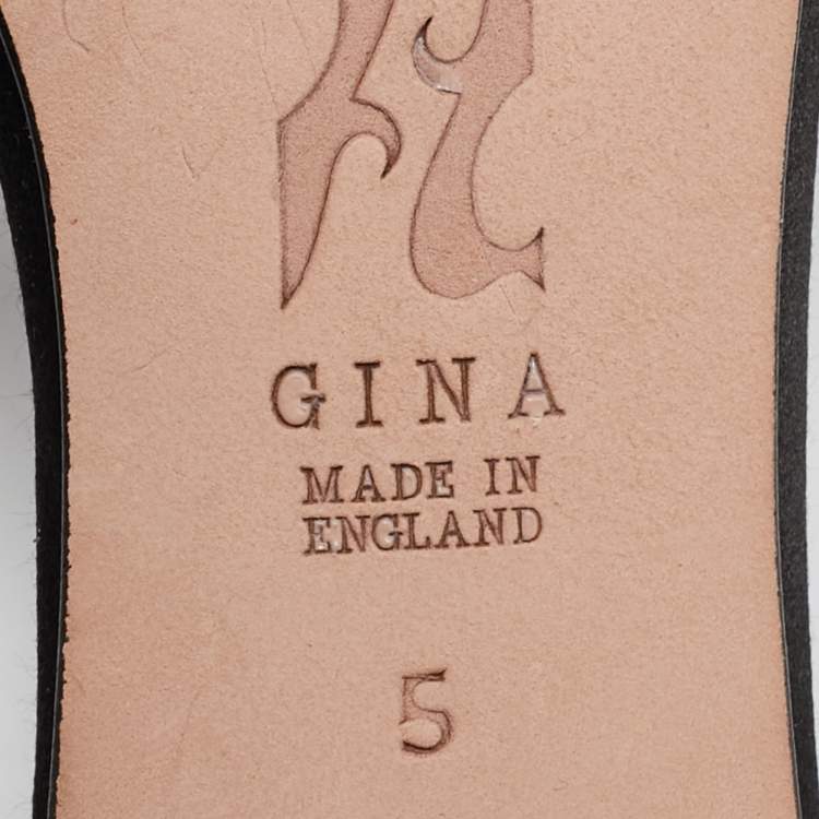 Pre Owned Gina Black Satin Crystal Embellished Slide Sandals Size 38