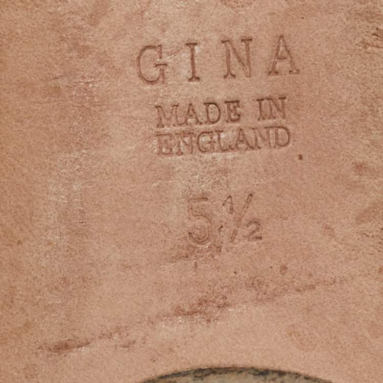 Pre Owned Gina Black Patent Leather Crystal Embellished Mules Size 38.5