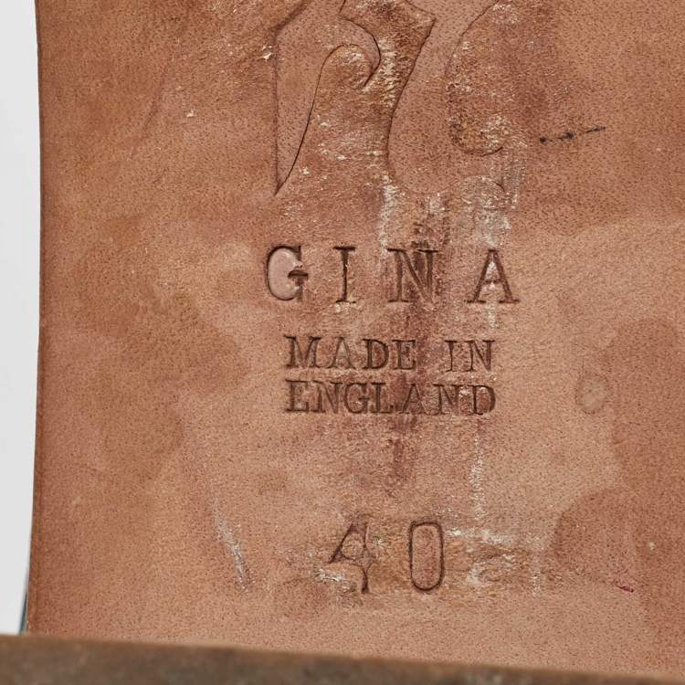 Pre Owned Gina Blue Leather Crystal Embellished Slide Sandals Size 40