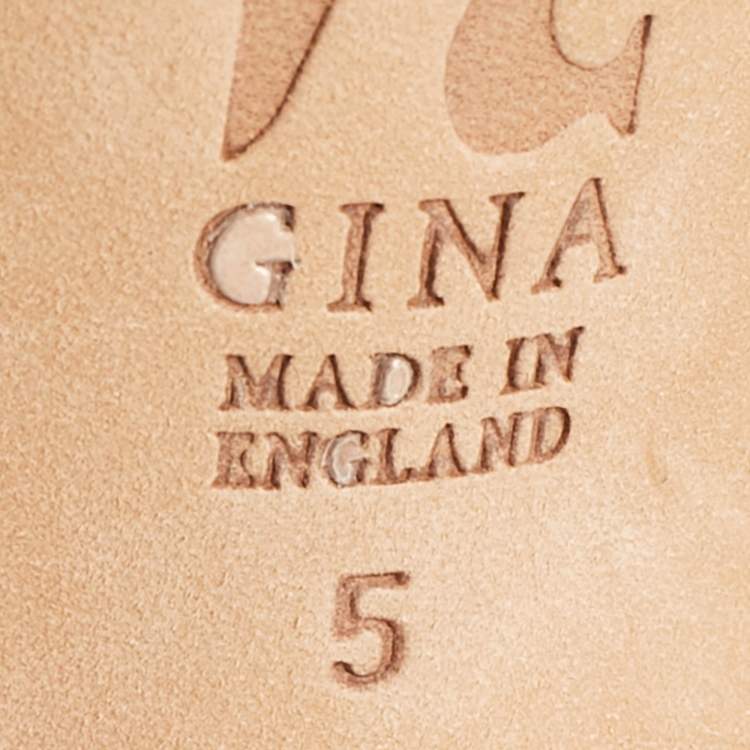 Pre Owned  Gina Rose Gold Leather Crystal Embellished Slide Sandals Size 38