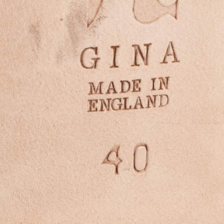 Pre Owned Gina Gold Satin Crystal Embellished Bourdin Mules Size 40