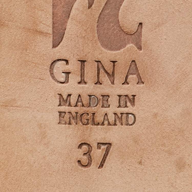 Pre Owned Gina Green Croc Embossed Leather and Leather Crystal Embellished Slide Sandals Size 37