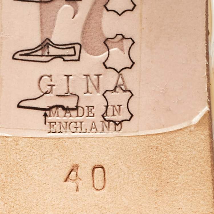 Pre Owned Gina Beige Leather Crystal Embellished Rodeo Slide Sandals Size 40