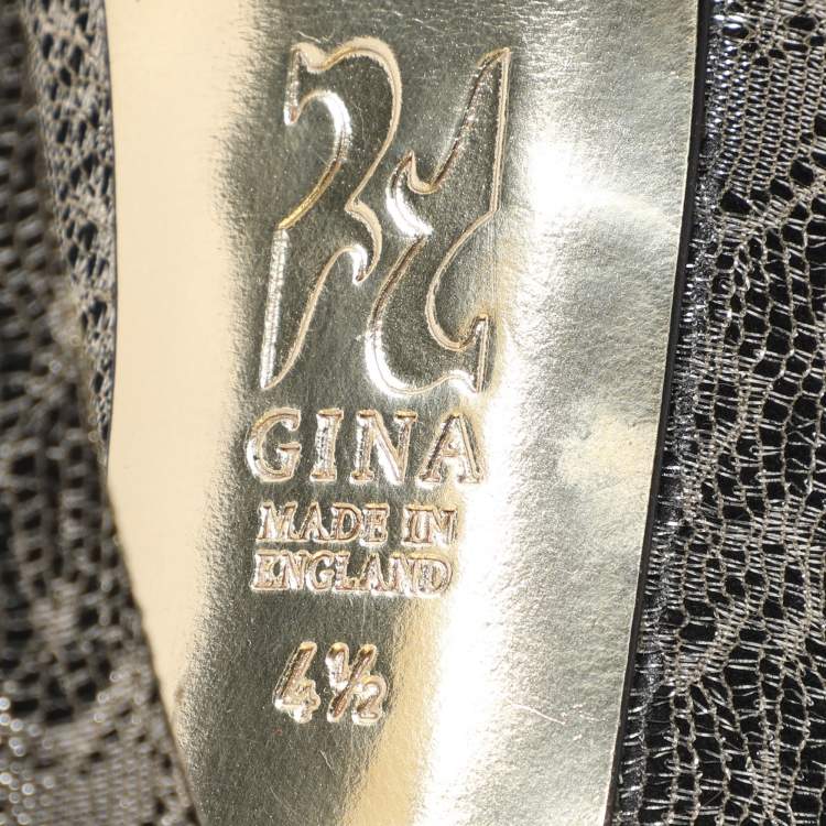 Pre Owned Gina Metallic Lace Platform Pumps Size 37.5