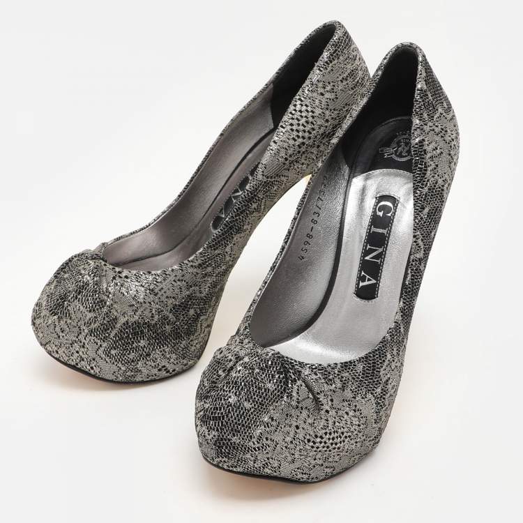 Pre Owned Gina Metallic Lace Platform Pumps Size 37.5