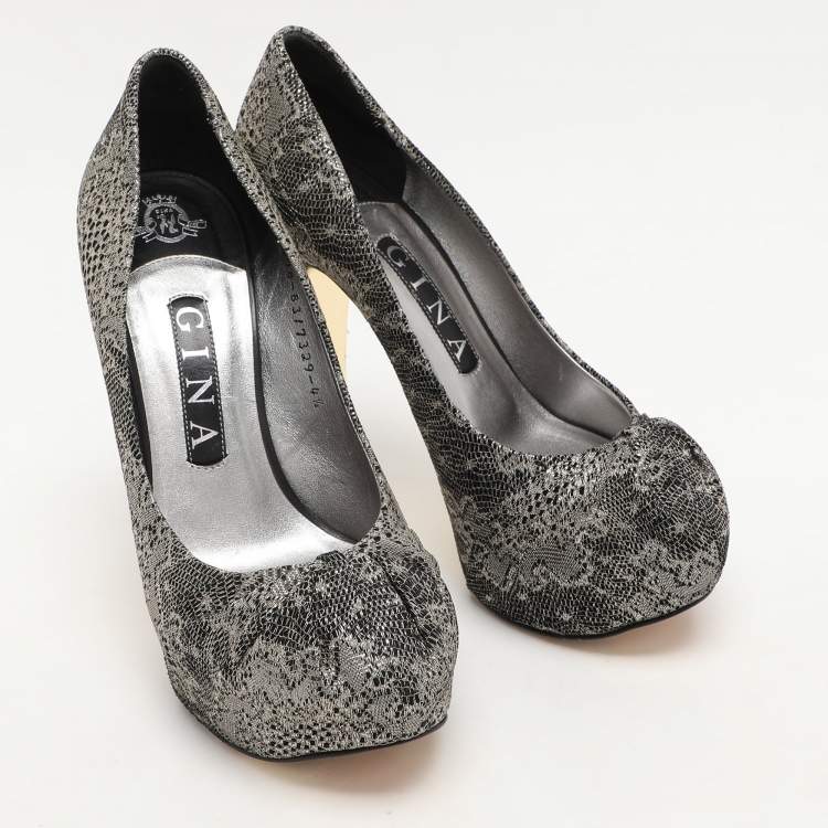 Pre Owned Gina Metallic Lace Platform Pumps Size 37.5