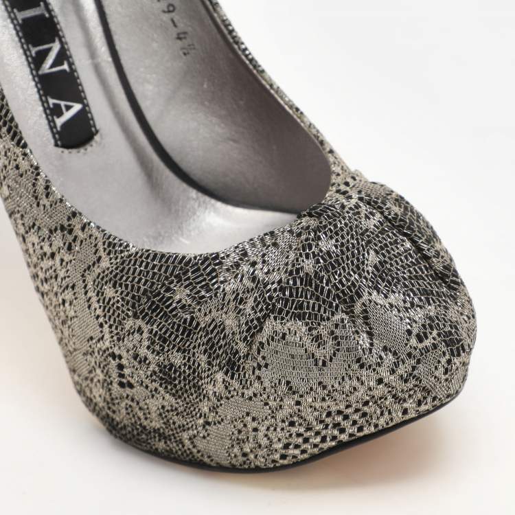 Pre Owned Gina Metallic Lace Platform Pumps Size 37.5