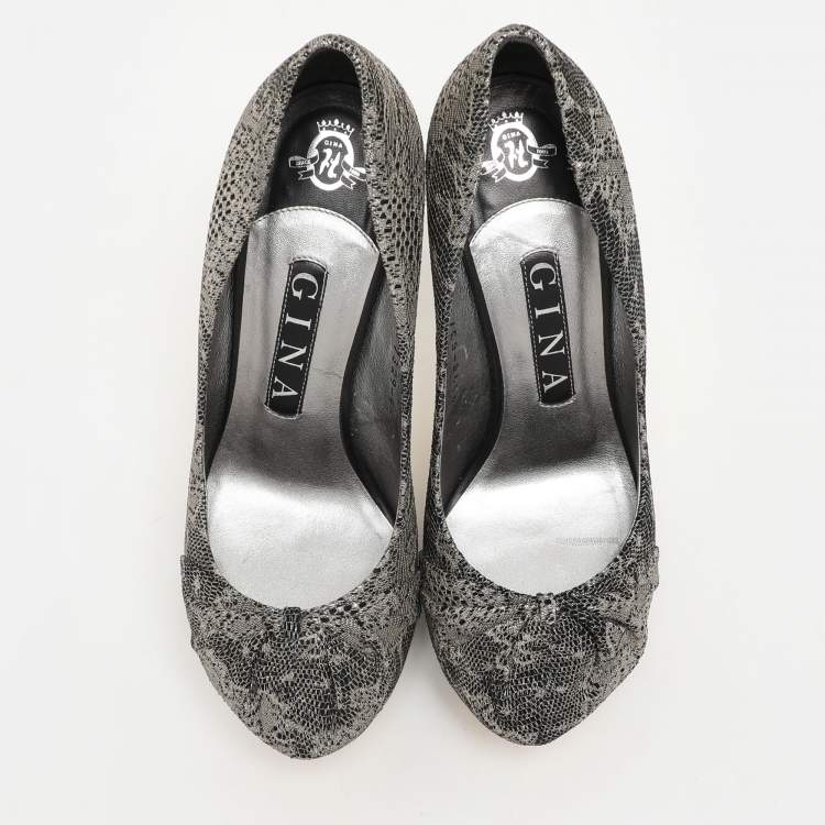 Pre Owned Gina Metallic Lace Platform Pumps Size 37.5