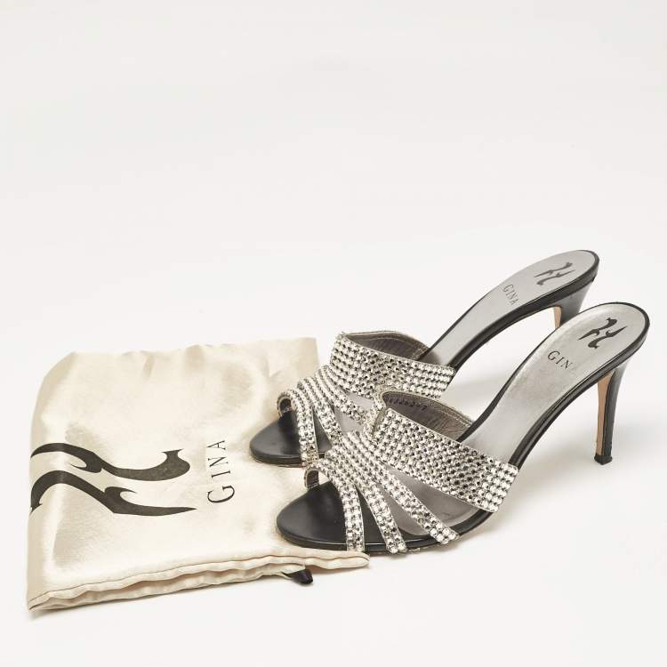 مملوكة مسبقًا Gina Silver Crystal Embellished Leather Open Toe Sandals Size 40