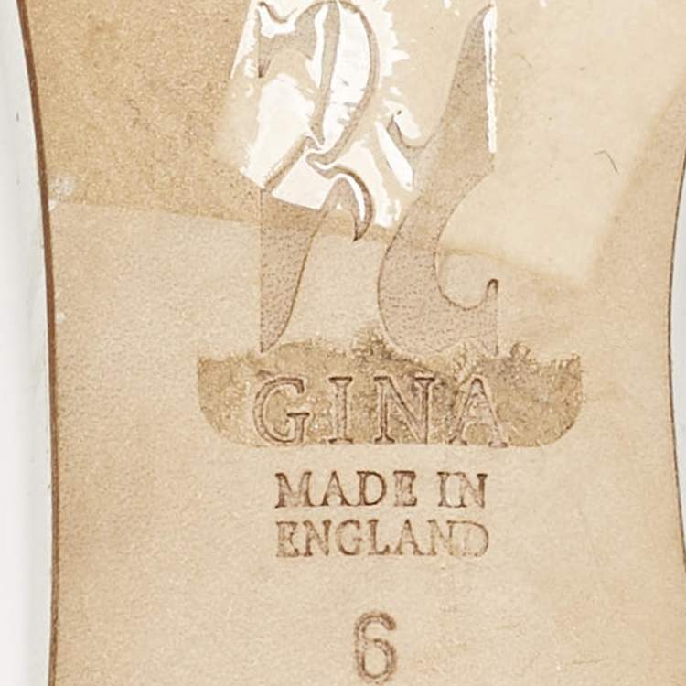 Pre Owned Gina Silver Leather Crystal Embellished Slide Sandals Size 39