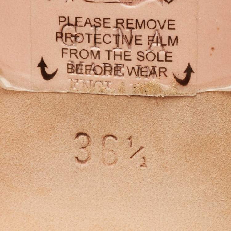 Pre Owned Gina Cream Croc Embossed Patent Leather Crystal Embellished Slide Sandals Size 36.5