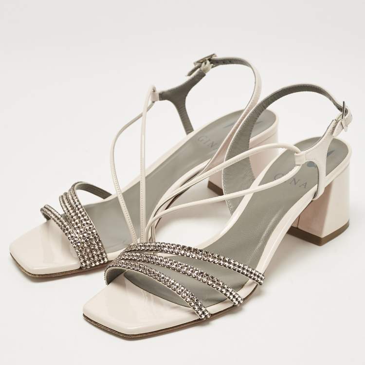 Pre Owned Gina Cream Patent Leather Chadwick Slingback Sandals Size 36