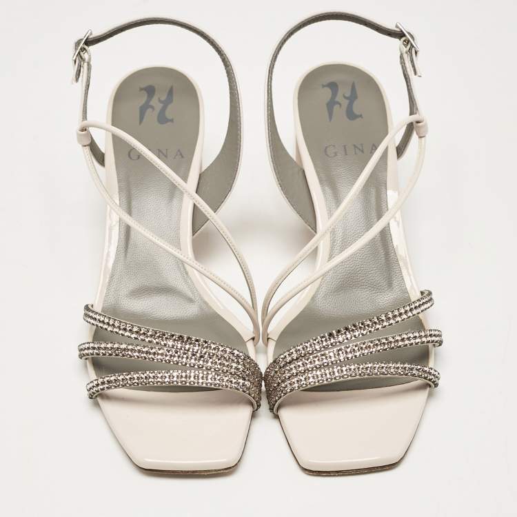 Pre Owned Gina Cream Patent Leather Chadwick Slingback Sandals Size 36