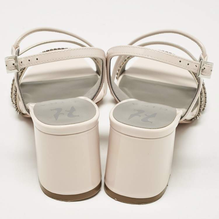 Pre Owned Gina Cream Patent Leather Chadwick Slingback Sandals Size 36