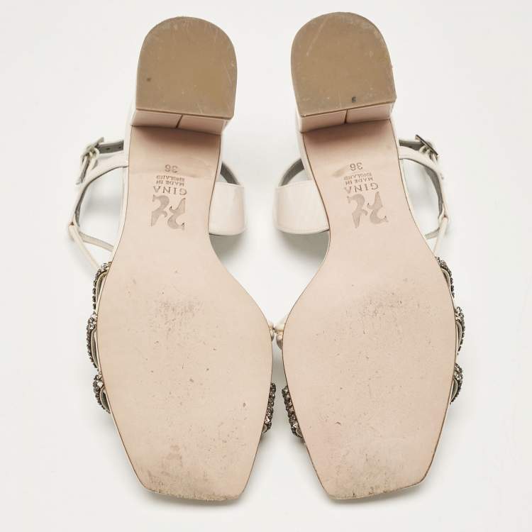 Pre Owned Gina Cream Patent Leather Chadwick Slingback Sandals Size 36