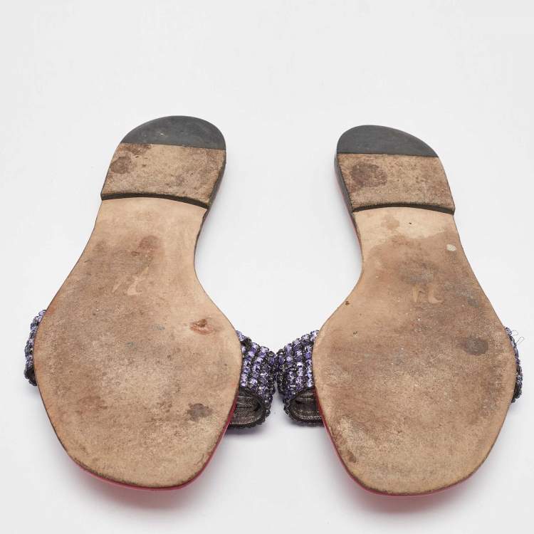 مملوكة مسبقًا Gina Pink Leather Crystal Embellished Flat Slide Sandals Size 40.5