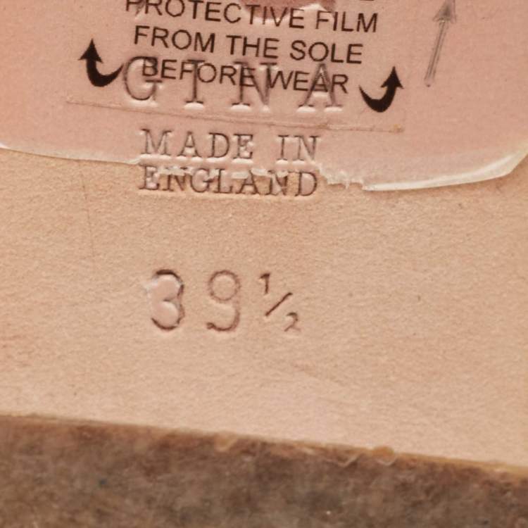 Pre Owned Gina Blue Leather Crystal Embellished Utah Slide Sandals Size 39.5