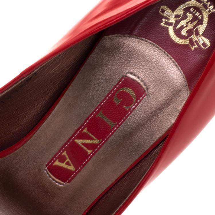 مملوكة مسبقًا Gina Red Patent Open Toe Platform Pumps Size 38