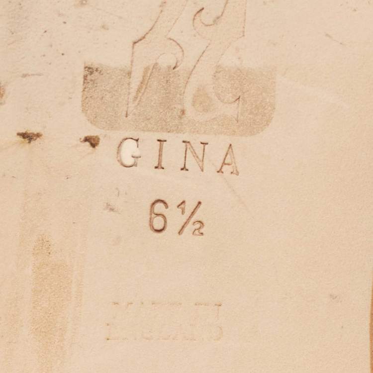 مملوكة مسبقًا Gina Gold Leather Crystal Embellished Flat Slides Size 39.5