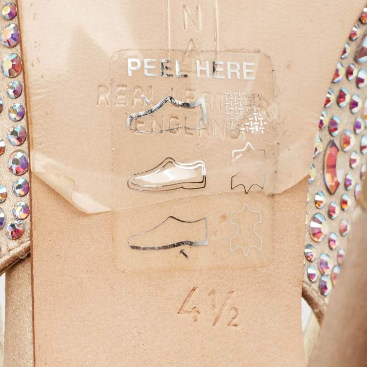 Pre Owned Gina Gold Crystal Embellished Satin Slingback Sandals Size 37.5