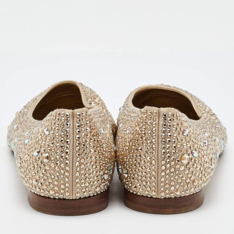 Pre Owned Gina Gold Satin Crystal Embellished Ballet Flats Size 41