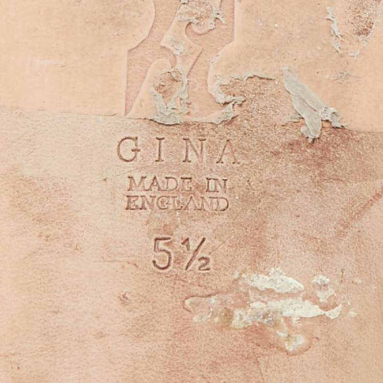 مملوكة مسبقًا Gina Silver Croc Embossed Leather Crystals Flat Slides Size 38.5