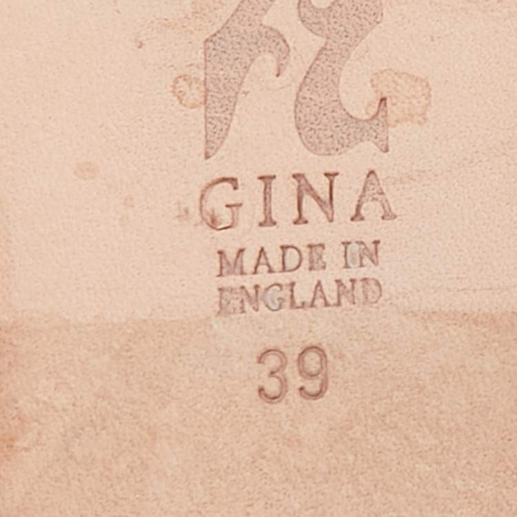 Pre Owned Gina Green Crystal Embellished Leather Flat Slides Size 39