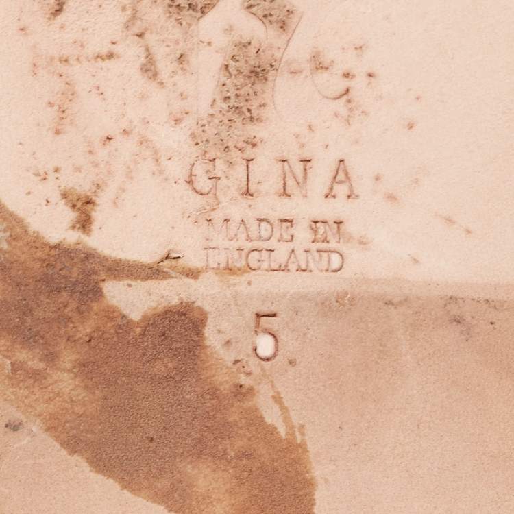 Pre Owned Gina Silver Croc Embossed Leather Crystals Flat Slides Size 38