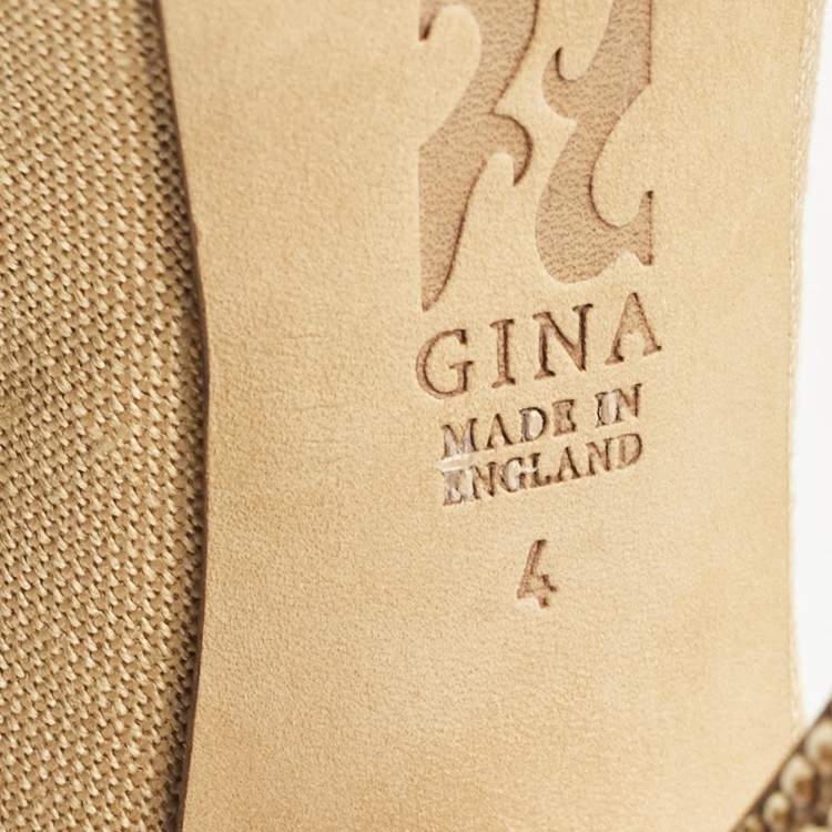 Pre Owned Gina Brown Canvas Crystal Embellished Slingback Pumps Size 37